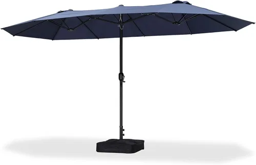 Vista 42 de PURPLE LEAF - Sombrilla de mercado de patio de 13 pies con base rectangular doble cara, sombrilla de mesa para exteriores con manivela, 12 varillas