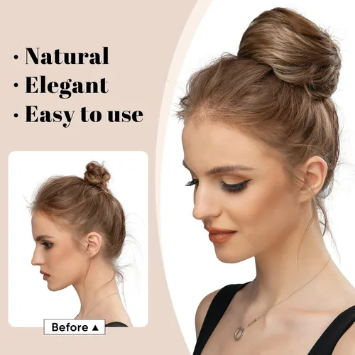 Vista 5 de SARLA Extensiones de moño de pelo falso para mujer, sintético, recogido, con cordón, moño de ballet, piezas de cabello color castaño medio Castaño