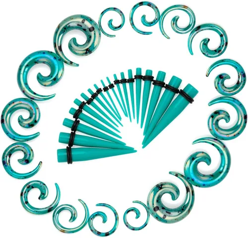 Vista 4 de JDXN - Juego de 52 piezas de medidores acrílicos en espiral para túneles y tapones 14G-00G Iniciador de extensión de oreja