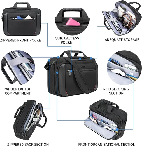 Vista 5 de EMPSIGN Maletín para portátil de 17,3" y bolsa con ruedas con bolsillos RFID para trabajo de negocios