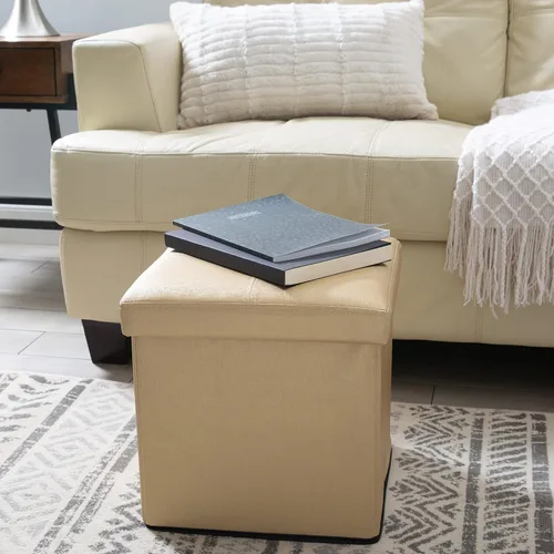 Vista 2 de Simplify Cubo otomano plegable de piel sintética (F-0646-MET-GOLD)