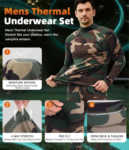 Vista 10 de Conjunto de ropa interior térmica para hombre, ropa interior larga 1#verde militar