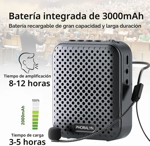 Vista 2 de Amplificador de voz para profesores con 2 micrófonos, amplificador de voz portátil con micrófono de diadema, mini amplificador de voz personal