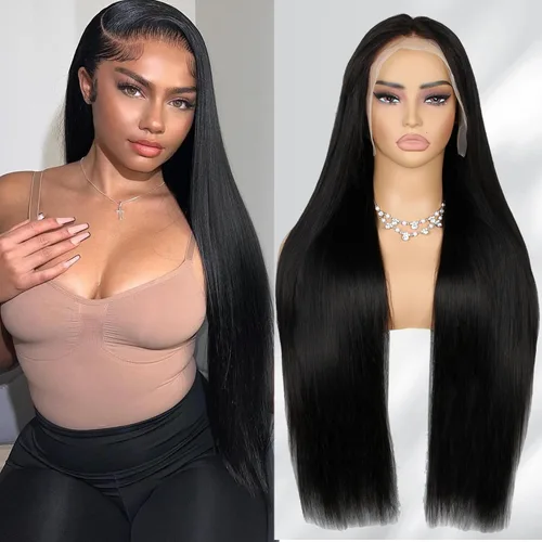 Vista 15 de MOONBAY Pelucas de cabello humano lacio con encaje frontal HD de 22 250 Color negro