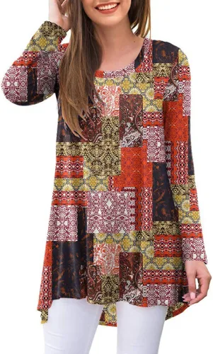 Vista 92 de AWULIFFAN Blusa tipo túnica holgada de manga larga con cuello redondo para mujer