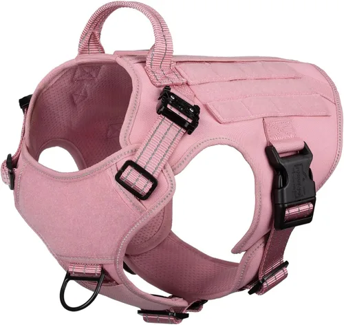 Vista 6 de ICEFANG - Arnés táctico para perros, talla S, con 2 hebillas de metal, chaleco para transportar carga, ligero y modular (MOLLE) con mango, clip