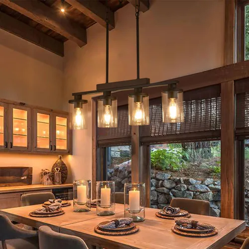 Vista 10 de Lámpara de Isla de Madera para Cocina/Restaurante, Accesorio de Comedor Estilo Granja de 3 Luces/Candelabro Sobre Mesa/Bar, Accesorios
