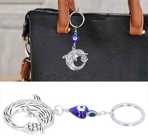 Vista 5 de TOPINCN Lucky Eye Keychain Eyes Keyring Pendant Dolphin Gift Character Lucky Dolphin Blue Key Holder Ring Bands