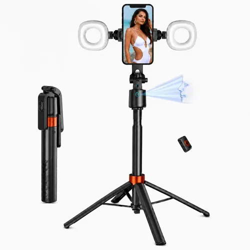 Vista 8 de Trípode de 70 pulgadas para teléfono, trípode portátil todo en uno extensible para celular, trípodes altos de viaje para grabar videos, selfies
