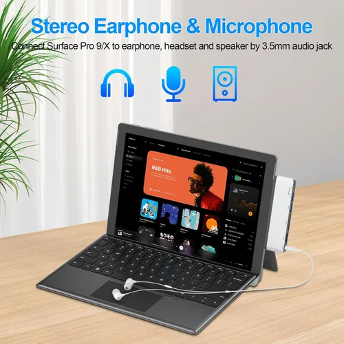 Vista 6 de Estación de acoplamiento para superficie con HDMI 4K, USB-C Thunderbolt 4 (pantalla+datos+100 W PD), 2 USB 3.0, audio de 0.138 in, lector