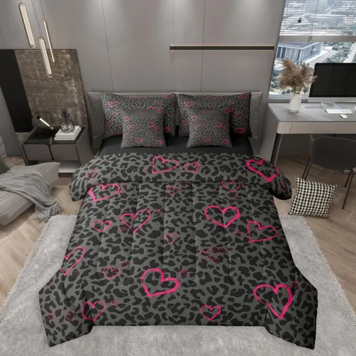 Vista 28 de Erosebridal Juego de edredón de 7 piezas con estampado de leopardo, tamaño Queen, juego de ropa de cama súper suave con estampado de guepardo, juego