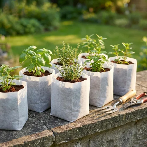 Vista 9 de gardtree Bolsas para vivero de plantas de 7.8" x 8.6" 100 unidades, bolsas de cultivo de plantas biodegradables de tela no tejida, macetas Blanco