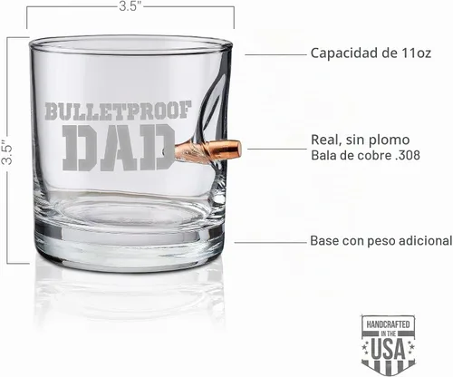 Vista 3 de BenShot Bulletproof Dad Rocks Glass con bala real .308 – 11oz Fabricado en los Estados Unidos