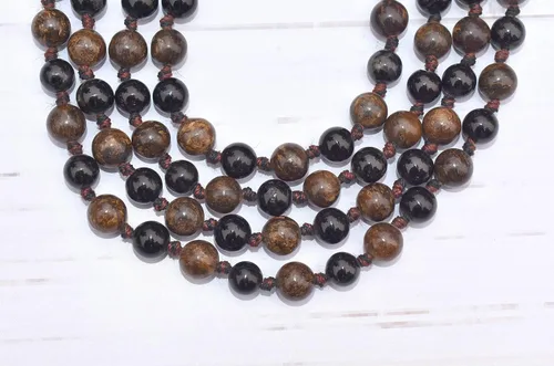 Vista 5 de Healings4u - Pulsera de turmalina negra + bronce anudado Mala y una cuenta, tamaño de la pulsera 0.315 in cristal Reiki curación piedra natural