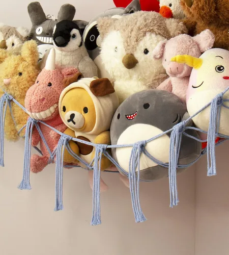 Vista 3 de mirolam Hamaca de Almacenamiento para Animales de Peluche Red de Hamaca Grande para Juguetes de Animales de Peluche Esquina - Azul Peluche Puntada