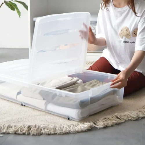 Vista 3 de Citylife 57 QT Cajas de Almacenamiento de Plástico Debajo de la Cama con Tapas de Doble Apertura Transparentes Contenedores de Almacenamiento Debajo