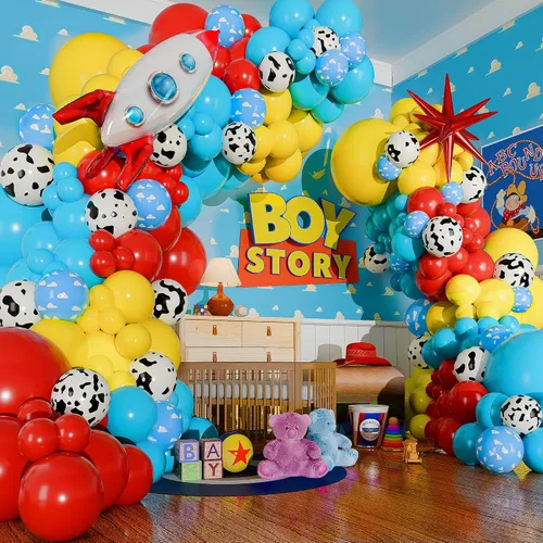 Vista 6 de Kit de arco de globos ALL-IN-1 Toy Story para decoración temática de baby shower de It's A Boy Story – Kit de guirnalda de globos Toy Story con Nube