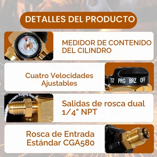 Vista 3 de Regulador de purga de nitrógeno VN-500, válvula de control de purga de nitrógeno de alta precisión con presión de prueba de 500 PSI, control