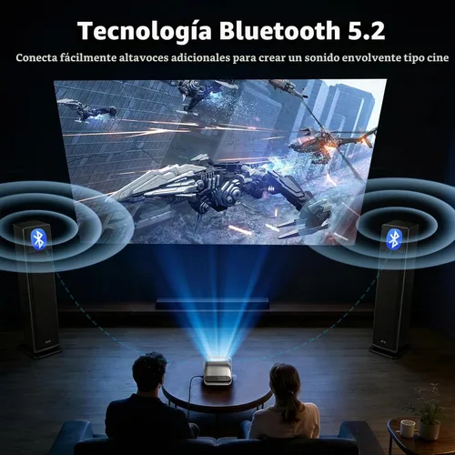 Vista 6 de 【1080P nativo y enfoque automático】Mini proyector inteligente con WiFi y Bluetooth, 500ANSI, corrección trapezoidal automática, compatible