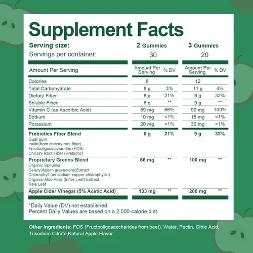 Vista 9 de Gomitas de fibra prebiótica 13 en 1 para adultos - Suplemento de fibra para mujeres y hombres con mezcla de verduras, inulina y ACV