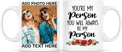 Vista 8 de Taza de café con texto en inglés "Because Of You I Laugh", regalo para mujeres, mejores amigas, mejores amigas, tazas personalizadas de amistad