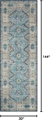 Vista 2 de Loloi Colección Skye SKY-03 - Alfombra de pasillo, 2'-6" x 12'-0", denim/natural SKY-03 Printed Approx. 3x12 Blue Hallway Entryway Kitchen