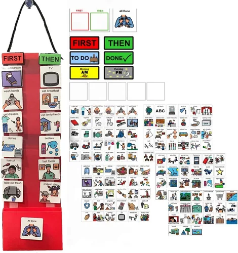 Vista 12 de Programa visual para niños – 133 tarjetas de plástico duraderas con imágenes y monedas con lazo suave Tabla de rutina diaria y recompensas por