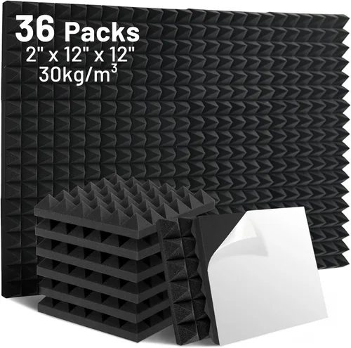 Vista 9 de Paquete de 36 paneles de espuma a prueba de sonido para paredes, paneles de espuma acústica piramidal de 12 x 12 x 1 pulgada, paneles de pared