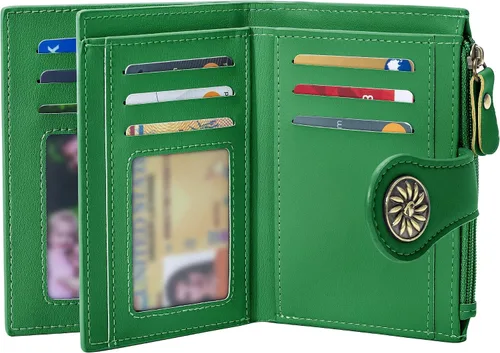 Vista 14 de Tipmile Billeteras pequeñas de cuero para mujer, con 2 ventanas de identificación, con bloqueo RFID, tarjetero con cremallera y bolsillo