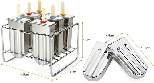 Vista 4 de 6PCS Stainless Steel Ice Lolly Mould, Fast Freezing Ice Cream Makers with Metal Stick Holder, Kitchen Tools