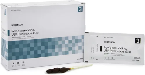 Vista 9 de McKesson Povidona yodo 10% hisopos en barra [75 varillas], hisopos estériles, prequirúrgicos tópicos y primeros auxilios, 3 por paquete, 25 paquetes
