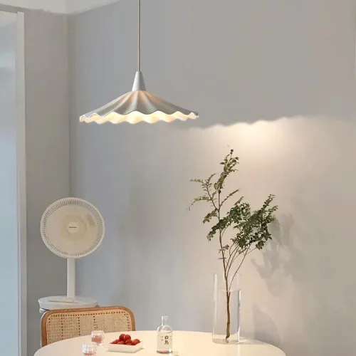 Vista 4 de Lámpara colgante de hoja de loto blanca del norte de Europa, lámpara colgante de cerámica y porcelana, luz de techo con pintura de alta temperatura