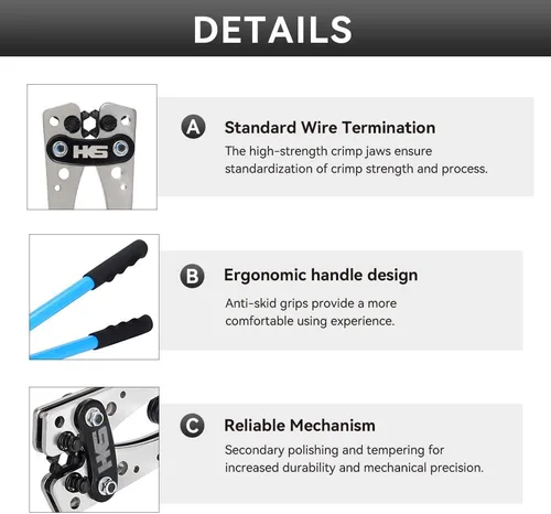 Vista 5 de HKS Herramienta de prensado de terminales de cable de batería 10-1 AWG - Engarzadora de cable resistente para terminales de anillo Terminales