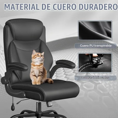 Vista 8 de Silla ergonómica de oficina, silla de computadora de escritorio en casa, silla ejecutiva de respaldo alto, silla cómoda de cuero acolchado