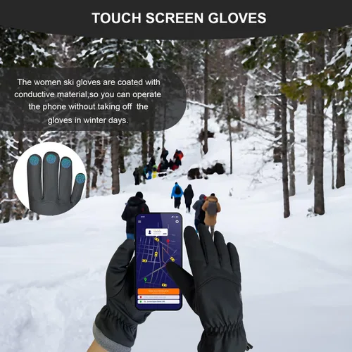 Vista 5 de Guantes de esquí impermeables de invierno para hombres y mujeres, resistentes al viento, para pantalla táctil, guantes de nieve, clima frío y cálido