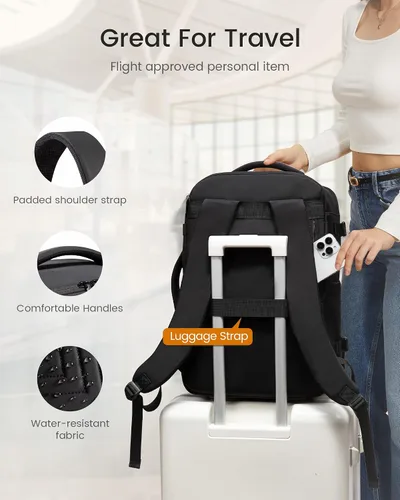 Vista 6 de LOVEVOOK Mochila de viaje para mujeres y hombres, bolsa de viaje para artículos personales de la TSA para laptop de 17.3 pulgadas aprobada por