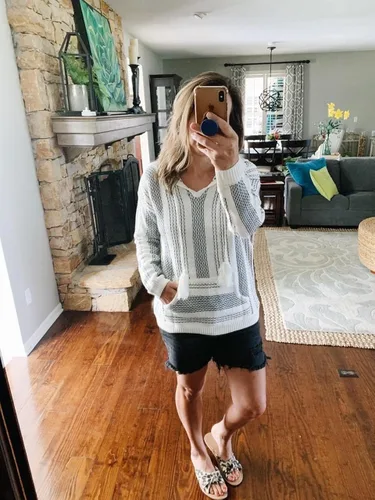 Vista 5 de Yacooh Baja - Sudadera ligera con capucha para mujer, estilo bohemio, mexicano, a rayas, con cordón, con bolsillo