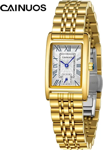 Vista 3 de Reloj de cuarzo rectangular para mujer, pulsera de acero inoxidable, esfera de números romanos, reloj de vestir delgado, resistente al agua 30M