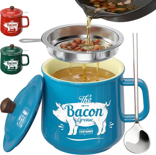 Vista 8 de PGYARD Ceramic Bacon Grease Saver With Strainer, 23OZ Farmhouse Container Rojo