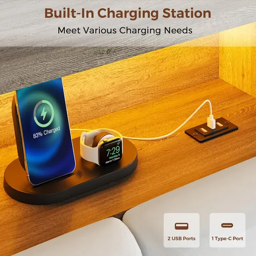 Vista 7 de Jocoevol Marco de cama de terciopelo tamaño Queen con cabecera ergonómica, cama de plataforma tapizada con luz LED y estación de carga, soporte