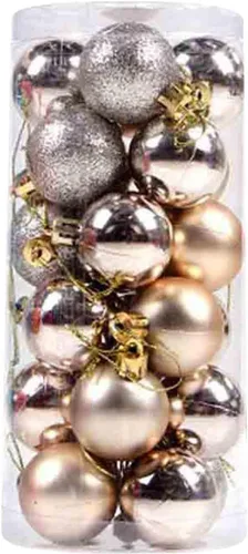 Vista 5 de 24 adornos de bola de Navidad, mini esferas de Navidad de plástico inastillables con cuerda para colgar, juego de bolas decorativas empaquetadas
