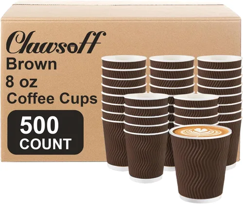 Vista 9 de Clawsoff - Paquete de 90 tazas de café de papel desechables de 16 onzas Marrón