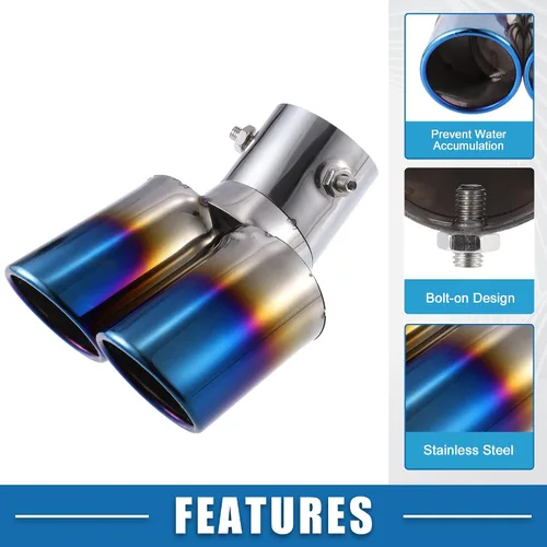 Vista 3 de Tubo de doble punta de escape para automóvil, doble salida, diámetro aplicable, 2.4 pulgadas, tubo de escape universal, punta de silenciador, tubo