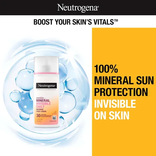 Vista 2 de Neutrogena Purescreen+ - Protector solar mineral invisible de defensa diaria para rostro con SPF 30, protector solar mineral de amplio espectro