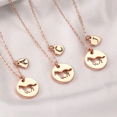 Vista 6 de Collar de caballo para niñas, collar de caballo de acero inoxidable plateadorosaoro para niñas, collar de caballo hueco con dije de corazón