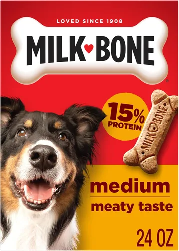 Vista 9 de Milk-Bone Original Dog Treats Galletas para perros grandes, 24 libras (paquete de12) 24 onzas. cajas, sabor carnoso que menea la cola, 15%