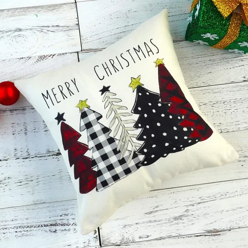 Vista 4 de ONWAY Juego de 2 fundas de almohada de Navidad de 16 x 16 pulgadas, fundas de almohada de Navidad de búfalo rojo a cuadros, color negro y verde Beige