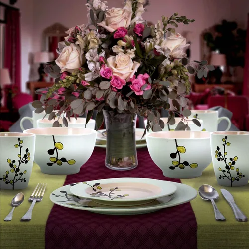 Vista 5 de Elama RETROBLOOM Retro Bloom - Vajilla de cerámica de lujo de 16 piezas con ajuste completo para 4, 16 piezas, color verde