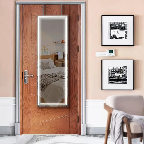Vista 9 de Tektalk Joyero Armario con 3 Lámparas de Espejo Ranurado, Espejo de Cuerpo Entero, Joyero Organizador Montado en Pared/Puerta con Luces LED