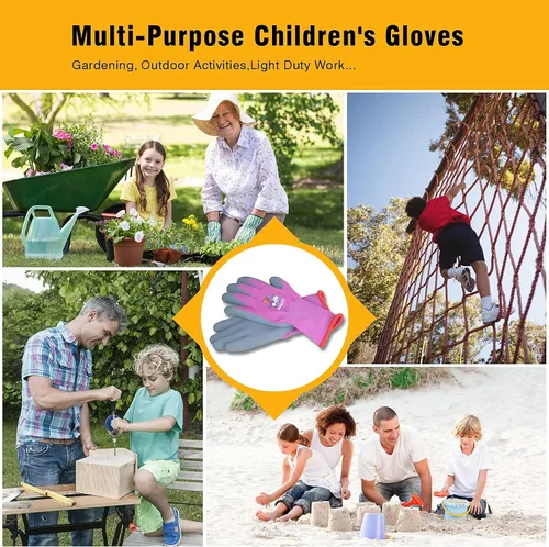 Vista 5 de KDK Guantes de jardinería para niños de 3 a 5 años, guantes de trabajo de patio para niños pequeños, jóvenes, niñas, niños, guantes de goma